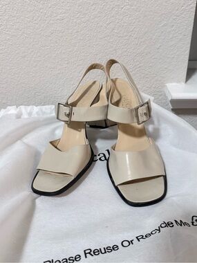 Gucci Cream Leather Slingback Heels Size 38 Italy Block Heel Sandals